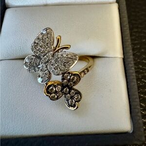 Engild(TM) Round White and Champagne Diamond 14K Yellow Gold over Sterling. Sz 7
